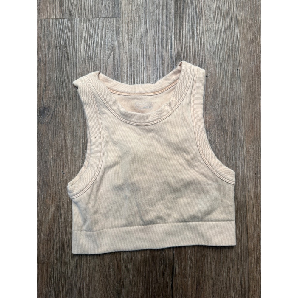 OFFLINE by Aerie Womens Peach Beige Ribbed Seamless High Neck Sports Bra S/P